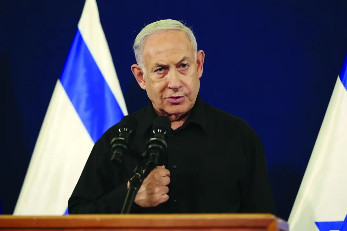 FILE - Israeli Prime Minister Benjamin Netanyahu speaks during a news conference in the Kirya military base in Tel Aviv, Israel, on Oct. 28, 2023. Israeli Prime Minister Benjamin Netanyahu told his Cabinet on Sunday that there had been a \\u201Cdramatic drop\\u201D in U.S. weapons deliveries for Israel\\'s war effort in Gaza, doubling down on a claim that the Biden administration has denied and underscoring the growing strains between the two allies. (Abir Sultan/Pool Photo via AP, File) , Associated Press/LaPresse