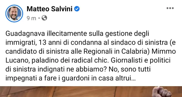 \"Evviva, Lucano è stato condannato\". Il garantismo di Salvini è già passato...