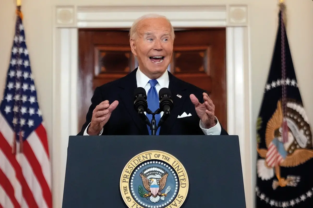 President Joe Biden speaks in the Cross Hall of the White House Monday, July 1, 2024, in Washington. (AP Photo/Jacquelyn Martin) Associated Press/LaPresse , APN