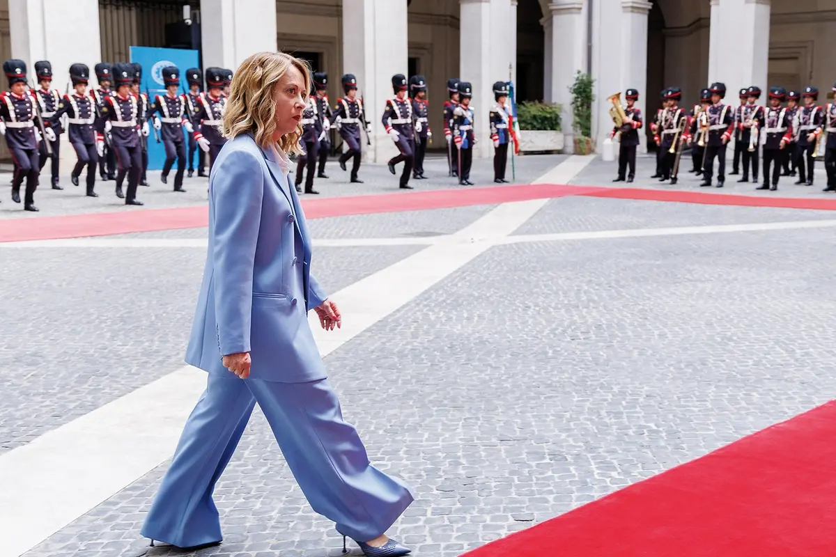 Il presidente del Consiglio Giorgia Meloni durante l\\u2019incontro con il presidente della Repubblica di Finlandia Alexander Stubb a Palazzo Chigi a Roma , LAPRESSE