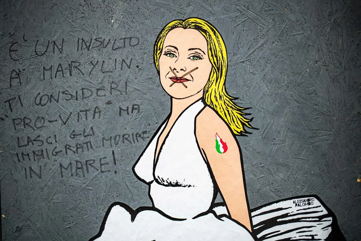 Murales Giorgia Meloni Marilyn Vandalizzato in Via Monte Napoleone angolo Corso Matteotti - Marco Ottico/LaPresse , LAPRESSE
