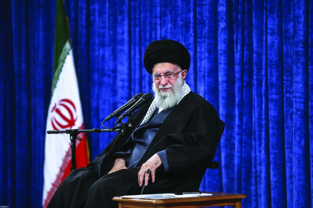 In this photo released by the official website of the office of the Iranian supreme leader, Supreme Leader Ayatollah Ali Khamenei attends a meeting with officials in Tehran, Iran, Wednesday, April 3, 2024. (Office of the Iranian Supreme Leader via AP) , AP