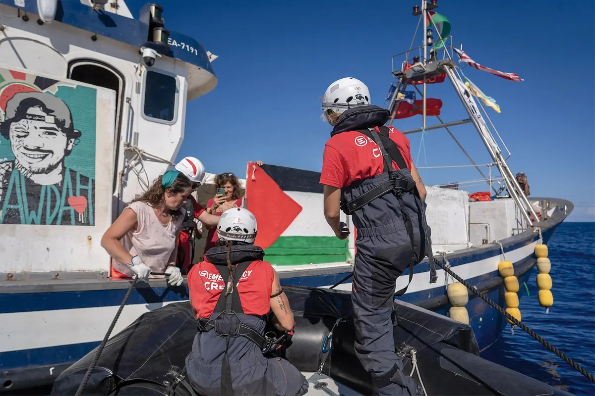 Life Support di EMERGENCY interventi assistenza a barche Global Sumud Flotilla 24 settembre 2025 (foto Ufficio Stampa/laPresse) DISTRIBUTION FREE OF CHARGE - NOT FOR SALE , UFFICIO STAMPA