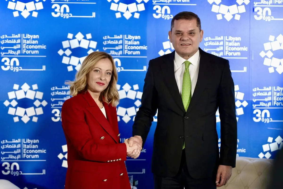 IL PRESIDENTE DEL CONSIGLIO GIORGIA MELONI, ABDULHAMEED MOHAMED DABAIBA PRIMO MINISTRO LIBICO , IMAGOECONOMICA