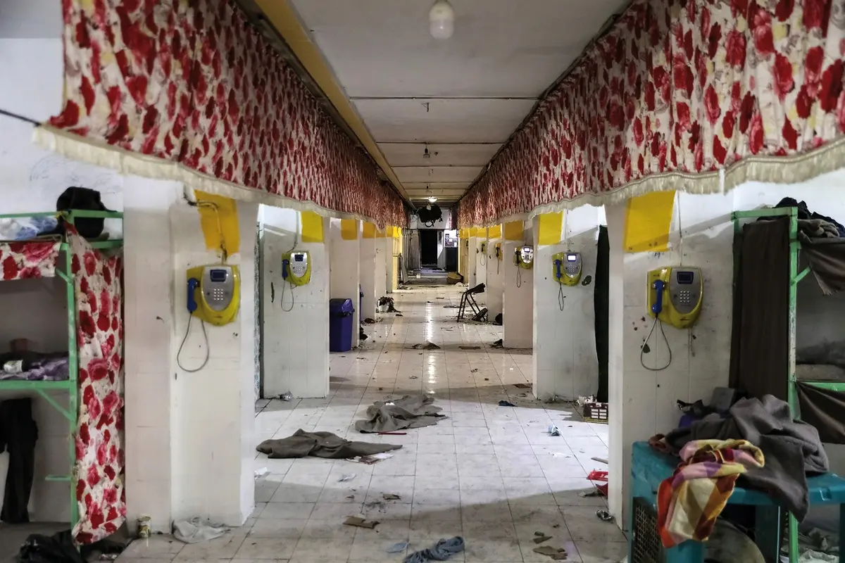 This photo released by Mizan News Agency, shows the site of clashes in a ward of Evin prison, in Tehran, Iran, Sunday, Oct. 16, 2022. A towering blaze at the prison housing political prisoners and anti-government activists killed four inmates, the country\\'s judiciary said. (Koosha Mahshid Falahi/Mizan News Agency via AP) , AP