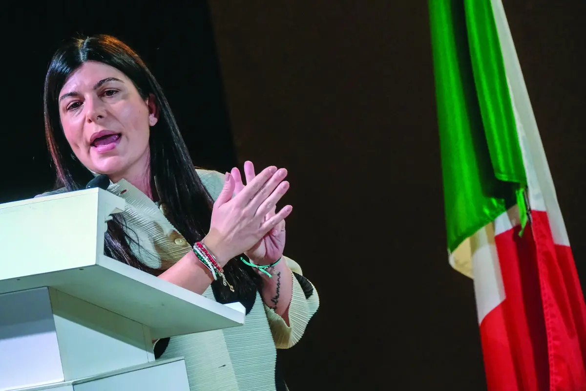 La presidente della Commisione parlamentare antimafia Chiara Colosimo in occasione del convegno \"Professioni antimafia - il motore dell\\'antiriciclaggio\" tenutosi a Roma , LaPresse