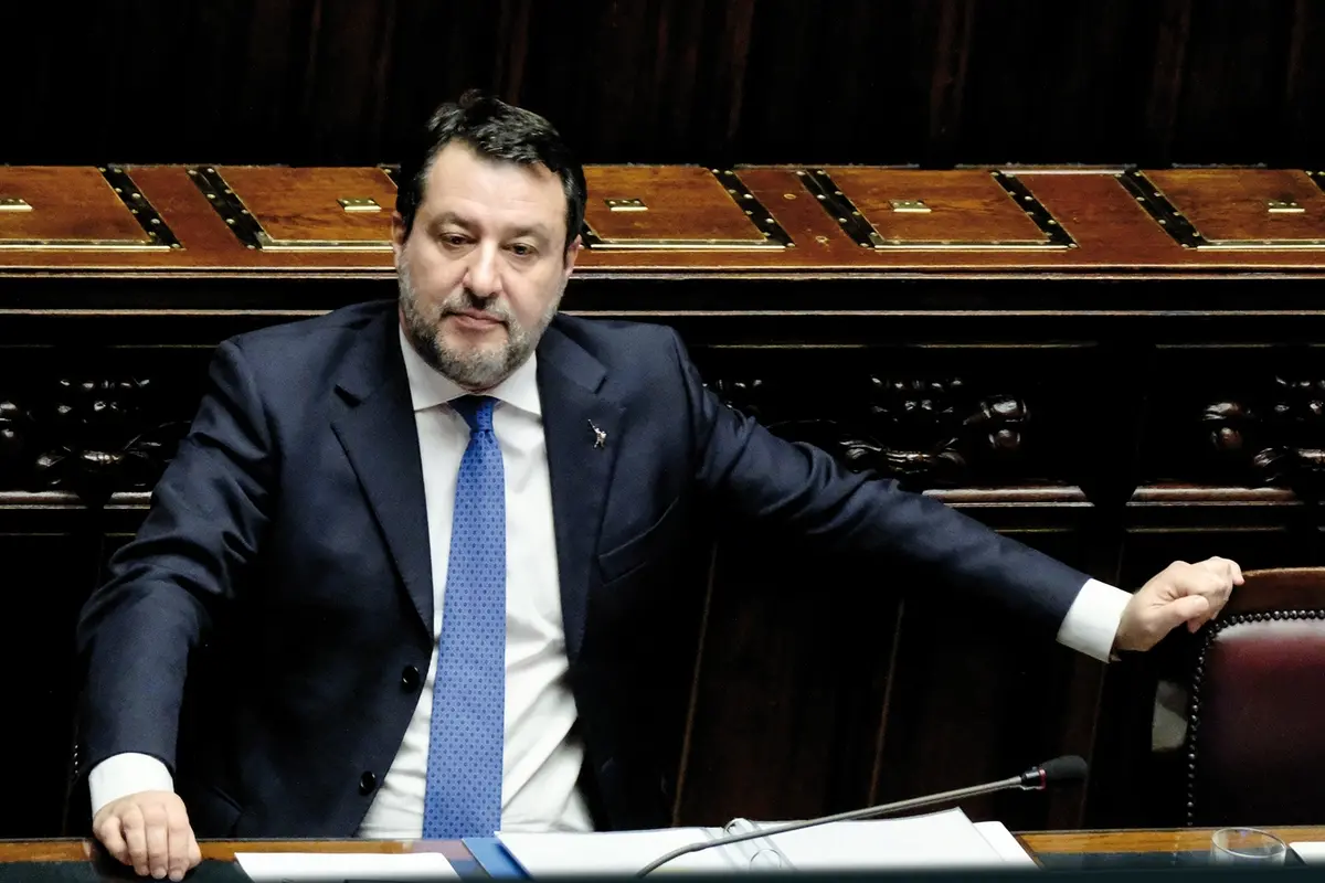 Il ministro dei trasporti e delle infrastrutture Matteo Salvini in occasione dell\\u2019informativa sulla situazione della rete ferroviaria nazionale. Camera dei Deputati a Roma, Marted\\u00EC 21 Gennaio 2025 (foto Mauro Scrobogna / LaPresse) , LAPRESSE