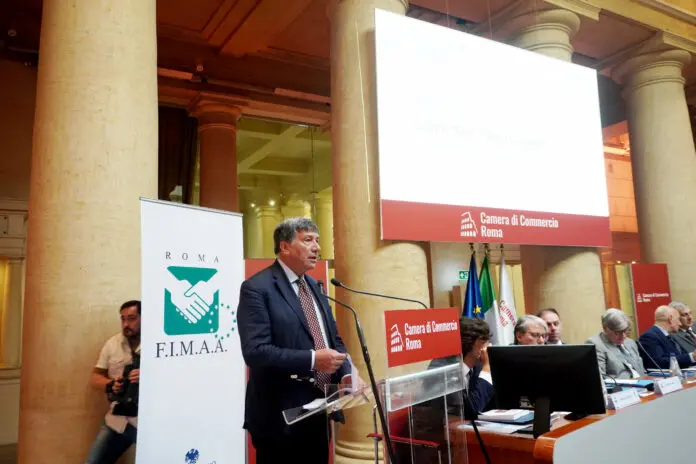 Il presidente della Camera di commercio di Roma, Lorenzo Tagliavanti, al convegno annuale della Fimaa, nella sede della Camera di commercio di Roma, al Tempio di Vibia Sabina e Adriano a Roma , Agenzia Nova