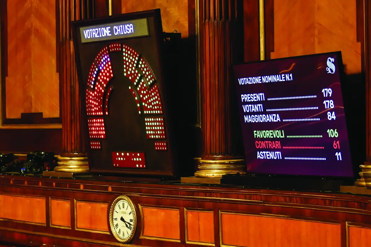SENATO, AULA, RIFORMA DELLA SEPARAZIONE DELLE CARRIERE DELLA MAGISTRATURA E IL DDL CHE INTRODUCE IL REATO DI FEMMINICIDIO, TABELLONE RISULTATI , IMAGOECONOMICA