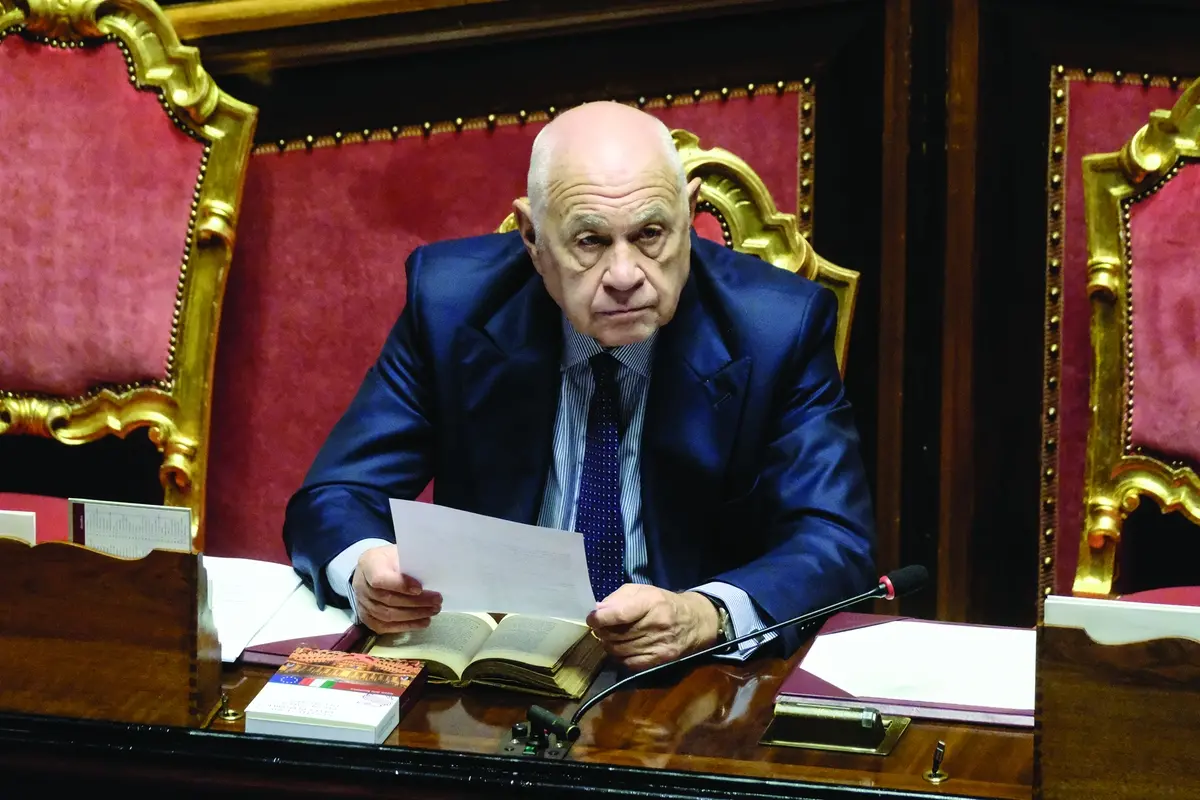 Il Ministro della Giustizia Carlo Nordio in occasione discussione del disegno di legge costituzionale su norme in materia di ordinamento giurisdizionale e di istituzione della Corte disciplinare (riforma Magistratura). Senato a Roma Mercoled\\u00EC 29 Ottobre 2025. (foto Mauro Scrobogna / LaPresse) Minister of the Justice Carlo Nordio on the occasione of the debate on the constitutional bill on provisions regarding the judicial system and the establishment of a disciplinary court (reform of the judiciary), the Senate will be in Rome on Wednesday October 29 2025. (Photo by Mauro Scrobogna / LaPresse) , LAPRESSE