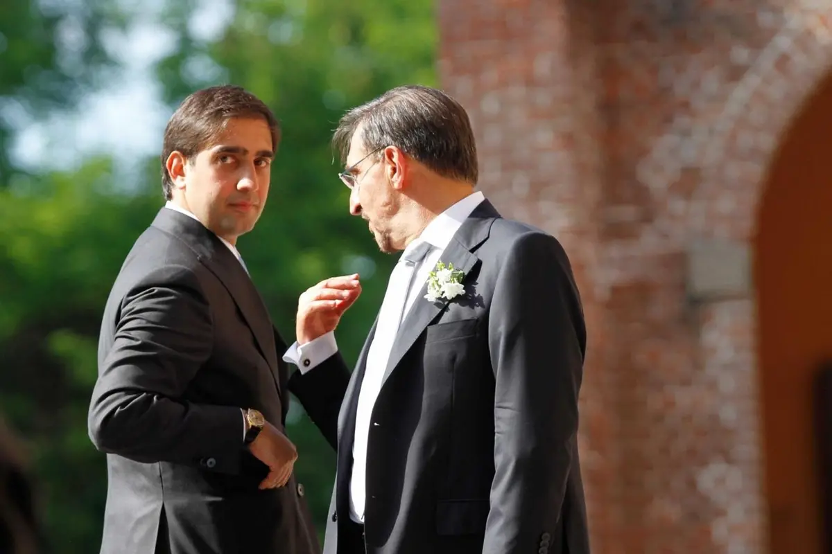 Simone Spada - LaPresse 22 06 2013 Castiglione Olona (Varese,Italia ) Cronaca Il matrimonio del figlio di Ignazio La Russa Geronimo La Russa nella foto : ignazio la russa con il figlio geronimo , LaPresse