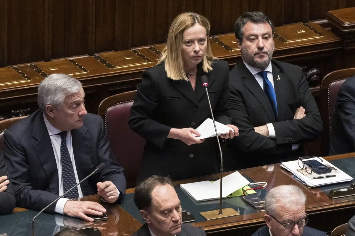 Nella foto Tajani, Meloni e Salvini , IMAGOECONOMICA