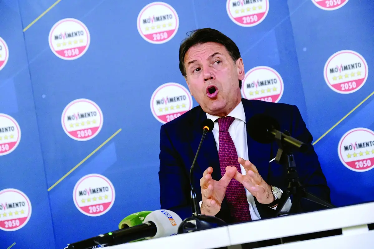 Il presidente M5S Giuseppe Conte durante la conferenza stampa sul caso Ricci PD tenutasi presso la sede nazionale M5S a Roma Gioved\\u00EC 31 Luglio 2025. (foto Mauro Scrobogna / LaPresse) M5S President Giuseppe Conte during the press conference about Ricci PD case held at the M5S national headquarters in Rome on Thursday July 31 2025. (Photo by Mauro Scrobogna / LaPresse) , LAPRESSE