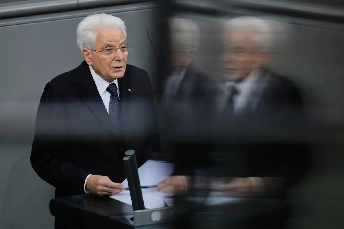 Sergio Mattarella, President of Italy, delivers a speech in the German parliament on occasion of Remembrance Day in Berlin, Germany, Sunday, Nov. 16, 2025. (AP Photo/Ebrahim Noroozi) Associated Press / LaPresse Only italy and spain , APN