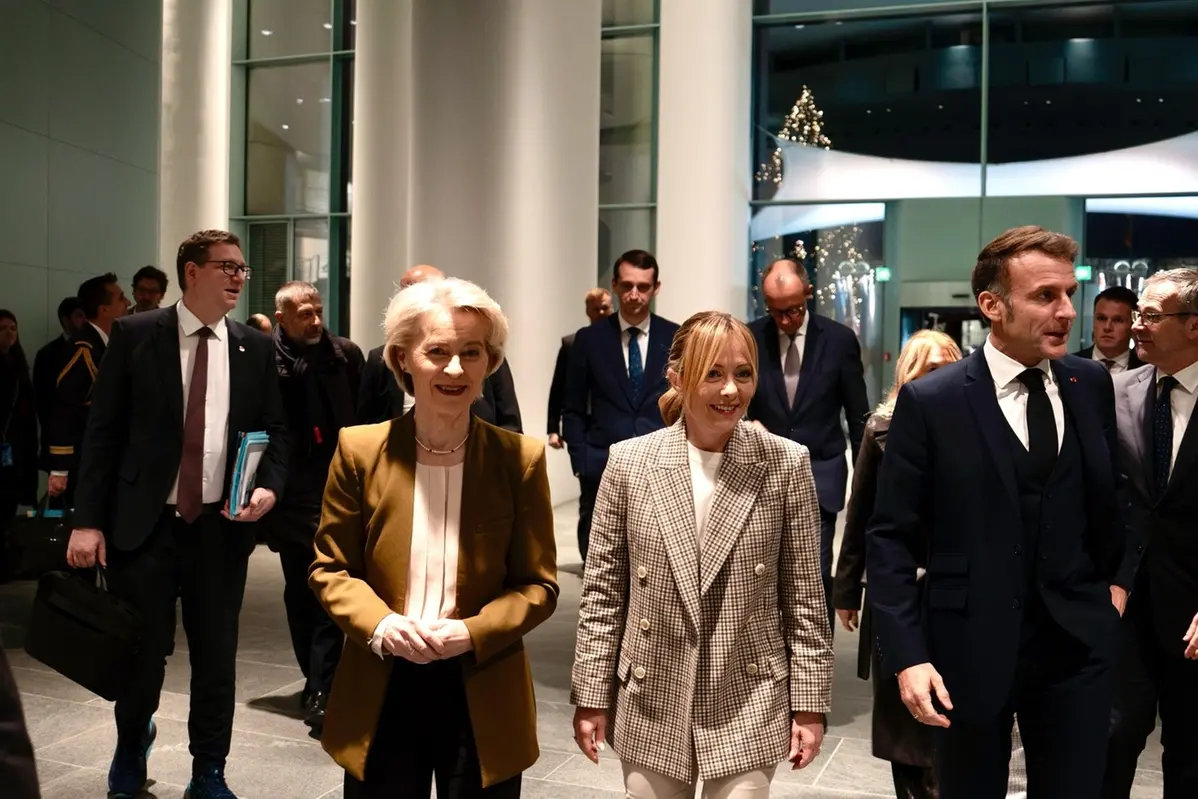 La Presidente del Consiglio Giorgia Meloni a Berlino per partecipare al Vertice dei leader sull’Ucraina, 15 Dicembre 2025, Berlino, GermaniaDISTRIBUTION FREE OF CHARGE - NOT FOR SALE - Obbligatorio citare la fonte LaPresse/Palazzo Chigi/Filippo Attili