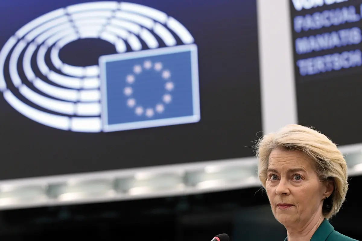 European Commission president Ursula von der Leyen delivers her speech during a statement on the preparation for the EU\\u2013China Summit, Tuesday, July 8, 2025 at the European Parliament in Strasbourg, eastern France. (AP Photo/Pascal Bastien) Associated Press/LaPresse , APN