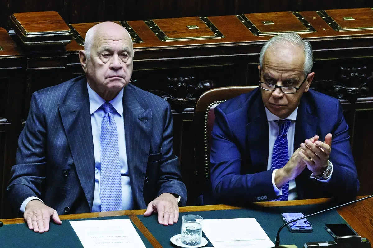 I ministri della Giustizia Carlo Nordio e dell\\u00E2\\u20AC\\u2122Interno Matteo Piantedosi nell\\u00E2\\u20AC\\u2122aula della Camera dei deputati durante la discussione sull\\u00E2\\u20AC\\u2122autorizzazione a procedere in giudizio nei loro confronti in relazione al caso Almasri, Roma, Gioved\\u00C3\\u00AC 9 Ottobre 2025 (Foto Roberto Monaldo / LaPresse) Justice minister Carlo Nordio (left) and Interior minister Matteo Piantedosi in the Chamber of deputies during the debate on the authorization to proceed to trial against them in relation to the Almasri case, Rome, Thursday, October 9, 2025 (Photo by Roberto Monaldo / LaPresse) , LAPRESSE