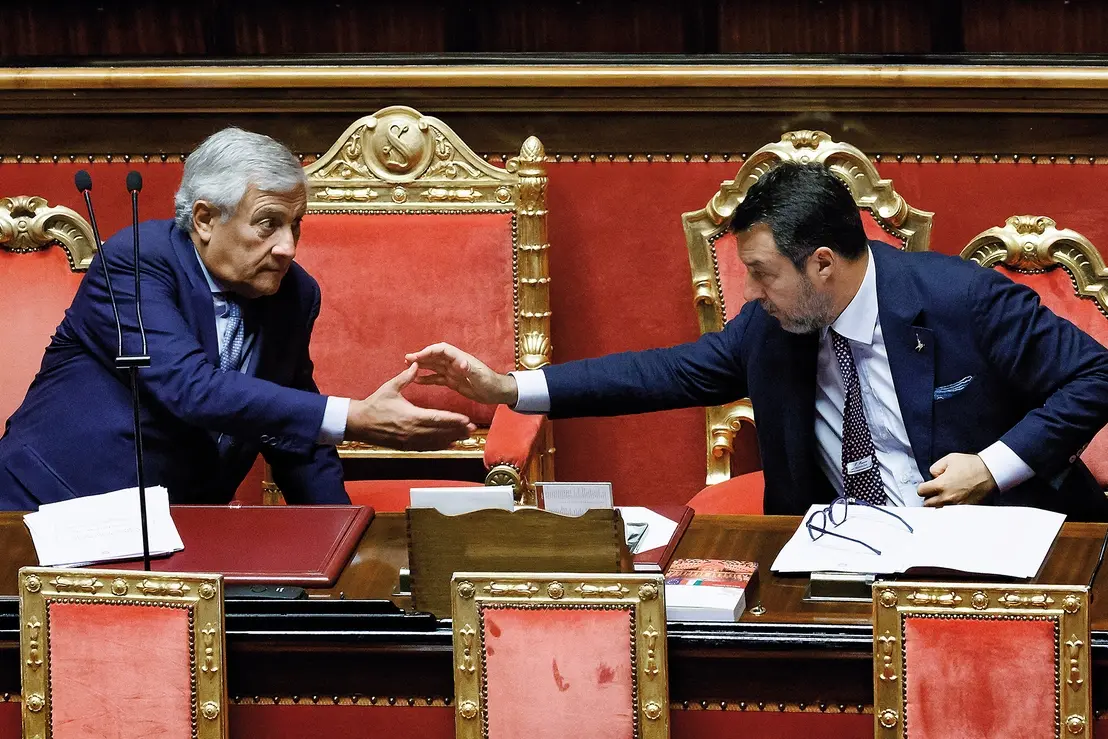 Il ministro degli Esteri Antonio Tajani e il ministro delle Infrastrutture Matteo Salvini durante il Question time al Senato a Roma, Gioved\\u00EC, 12 Settembre 2024 (Foto Roberto Monaldo / LaPresse) Foreign Minister Antonio Tajani and Infrastructure minister Matteo Salvini during Question time at the Senate in Rome, Thursday, September 12, 2024 (Photo by Roberto Monaldo / LaPresse) , LAPRESSE