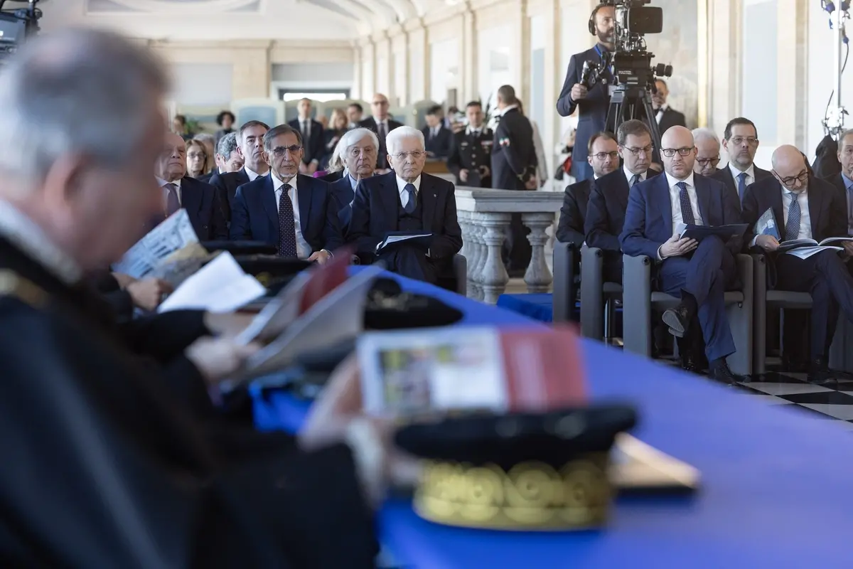 IGNAZIO LA RUSSA PRESIDENTE SENATO, UGO ZAMPETTI SEGRETARIO GENERALE QUIRINALE, SERGIO MATTARELLA PRESIDENTE DELLA REPUBBLICA, LORENZO FONTANA PRESIDENTE CAMERA DEI DEPUTATI , IMAGOECONOMICA
