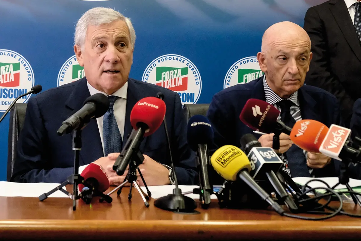 Il segretario nazionale di FI Antonio Tajani, il vice ministro alla Giustizia Francesco Paolo Sisto in occasione della conferenza stampa sulla situazione delle carceri in Italia , LaPresse