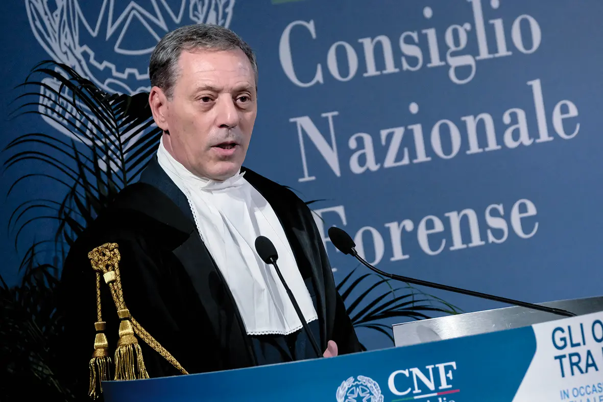 Il Presidente del CNF Francesco Greco in occasione della cerimonia per i \\u2018150 anni dell\\\\\\'Ordine degli avvocati\\u2019 organizzata dal Consiglio nazionale forense a Roma Venerd\\u00EC 06 Dicembre 2024 (foto Mauro Scrobogna / LaPresse) The president of the CNF Francesco Greco on the occasion of the ceremony for the \\u2018150 years of the Bar Association\\u2019 organized by the National Council of Lawyers in Rome on Friday December 06 2024. (Photo by Mauro Scrobogna / LaPresse) , LAPRESSE