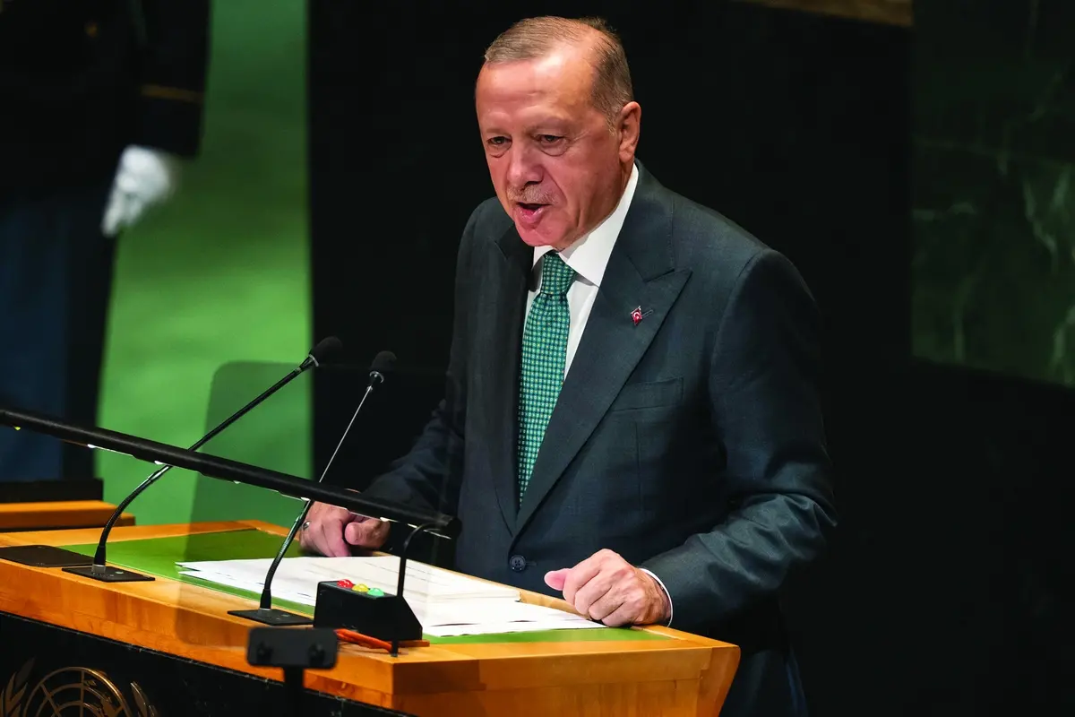 Turkey President Recep Tayyip Erdo\\u011Fan addresses the 80th session of the United Nations General Assembly, Tuesday, Sept. 23, 2025, at U.N. headquarters. (AP Photo/Yuki Iwamura) , APN