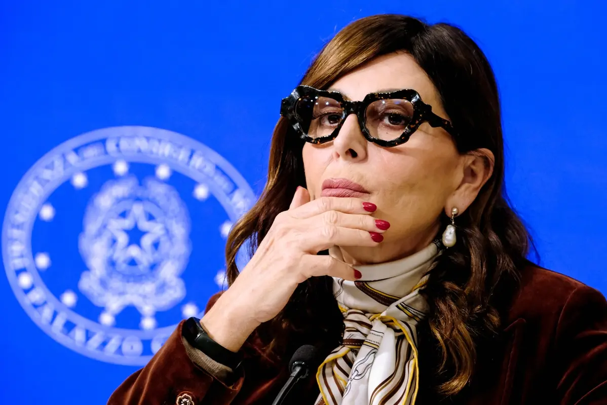 Daniela Santanch\\u00E8, Ministro per il turismo, durante la conferenza stampa dopo il Consiglio dei Ministri tenutosi a Palazzo Chigi a Roma , LAPRESSE