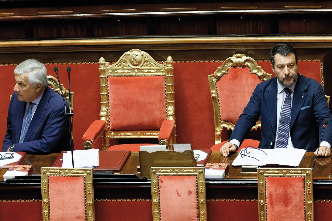 Il ministro degli Esteri Antonio Tajani e il ministro delle Infrastrutture Matteo Salvini durante il Question time al Senato a Roma, Gioved\\u00EC, 12 Settembre 2024 (Foto Roberto Monaldo / LaPresse) Foreign Minister Antonio Tajani and Infrastructure minister Matteo Salvini during Question time at the Senate in Rome, Thursday, September 12, 2024 (Photo by Roberto Monaldo / LaPresse) , LAPRESSE