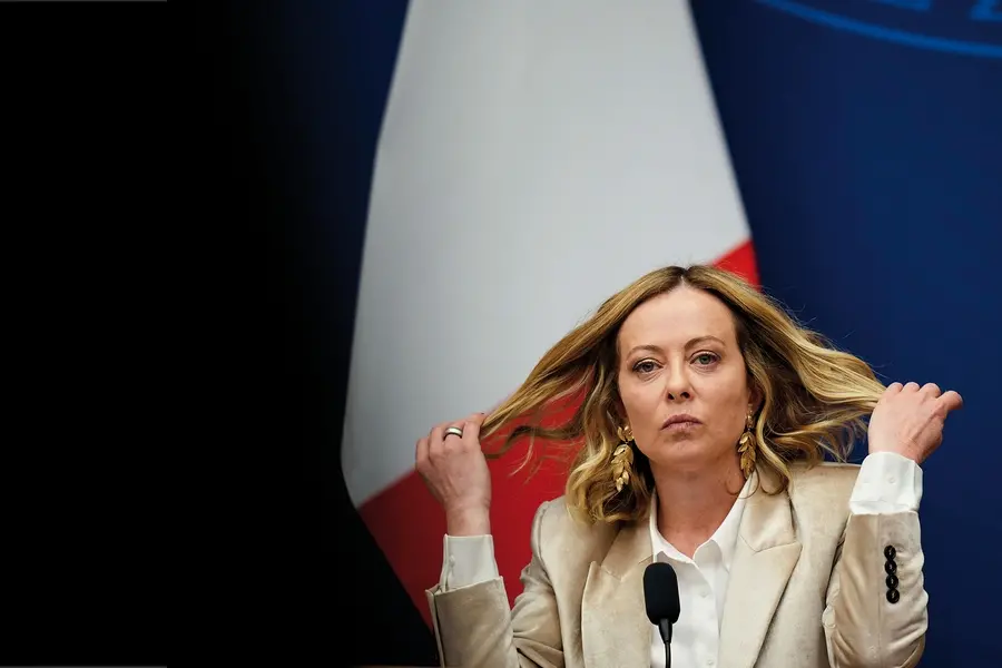 Italian Premier Giorgia Meloni holds the 2024 year-end press conference, in Rome, Thursday, Jan. 9, 2025. (AP Photo/Alessandra Tarantino) , APN