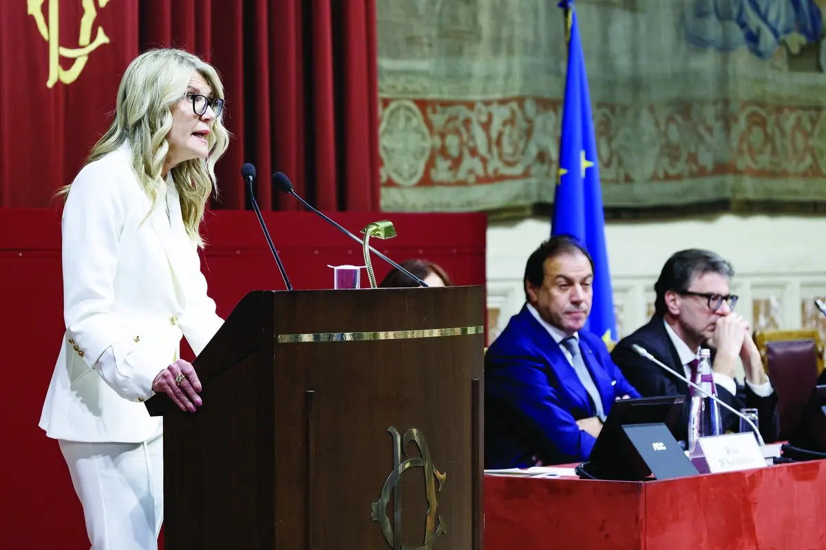 La presidente dl Consiglio di presidenza della Giustizia tributaria Carolina Lussana, il ministro dell\\u2019Economia Giancarlo Giorgetti (dx) e il viceministro Maurizio Leo durante la cerimonia di inaugurazione dell\\\\\\'Anno giudiziario tributario 2025 nella Sala della Regina della Camera dei deputati, Roma, Mercoled\\u00EC 12 Marzo 2025 (Foto Roberto Monaldo / LaPresse) President of the Tax Justice Council Carolina Lussana, minister of Economy Giancarlo Giorgetti (right) and the deputy minister Maurizio Leo during the inauguration ceremony of the 2025 Tax Judicial Year, Rome, Wednesday, Mar. 12, 2025 (Photo by Roberto Monaldo / LaPresse) , LAPRESSE