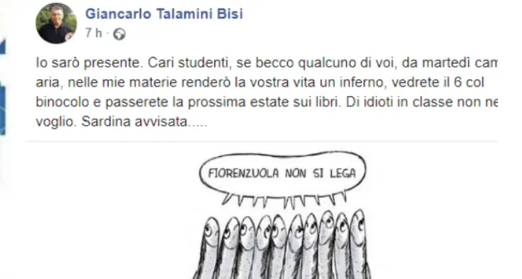 Il professore leghista agli studenti: \"Se vi trovo tra le sardine, vi rendo la vita un inferno\"