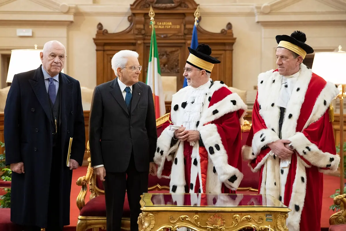 Il Presidente della Repubblica Sergio Mattarella con Pietro Curzio, primo presidente di Cassazione, Luigi Salvato, procuratore Generale di Cassazione, Carlo Nordio, ministro della giustizia