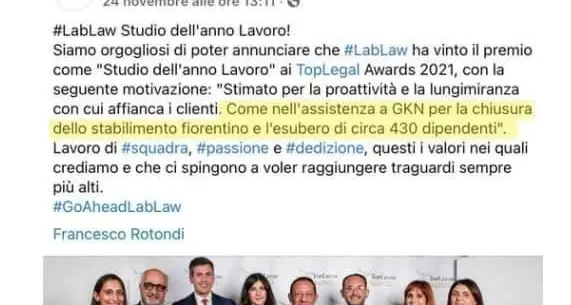 Premiato lo studio legale degli esuberi, bufera su LabLaw
