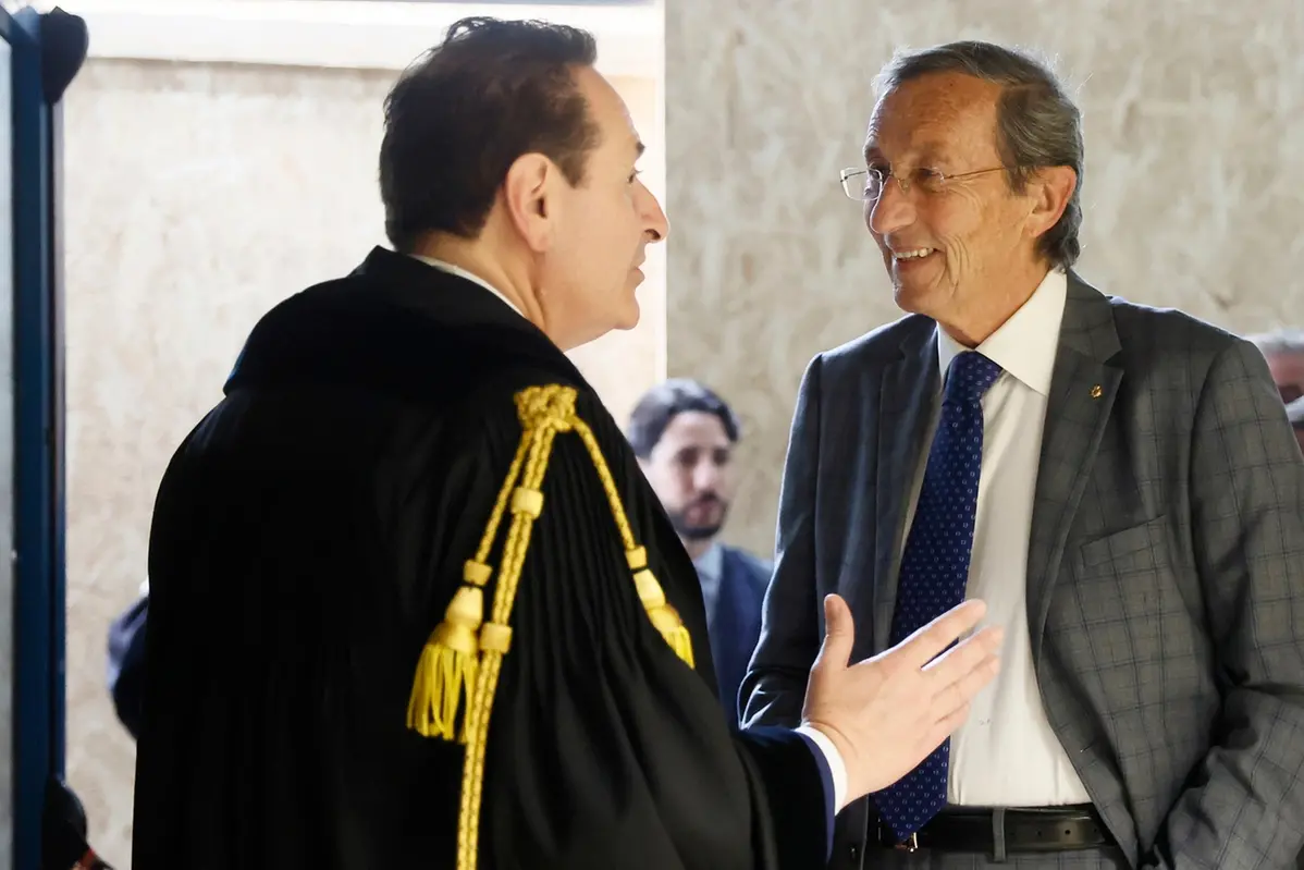 Gianfranco Fini a processo per il caso della casa di Montecarlo con il suo avvocato Michele Sarno (LaPresse) , LAPRESSE