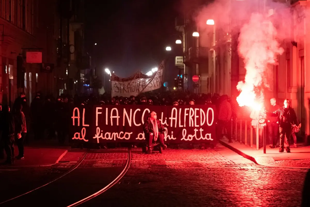 Corteo nazionale anarchico in solidariet\\u00E0 ad Alfredo Cospito, detenuto al regime 41 bis (@Lapresse)