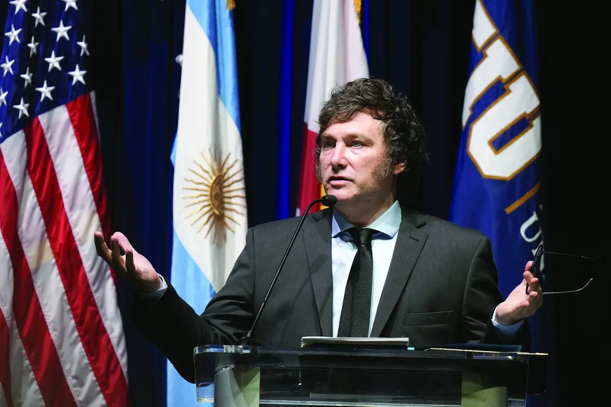 Argentine President Javier Milei speaks to students at Florida International University, Thursday, April 11, 2024, in North Miami, Fla. (AP Photo/Lynne Sladky) Associated Press/LaPresse , APN