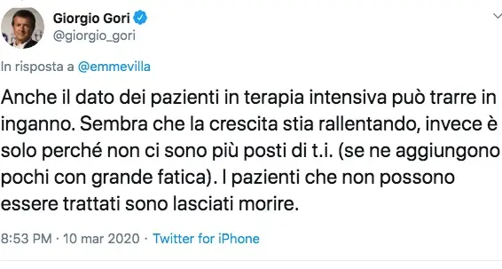 Gori shock: «Si sceglie chi lasciar morire». La replica del medico: «Falso, affermazioni gravi»