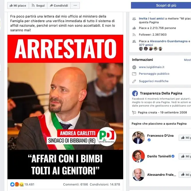 Bibbiano, a giudizio gli hater dell’ex sindaco. Ma Di Maio non c’è