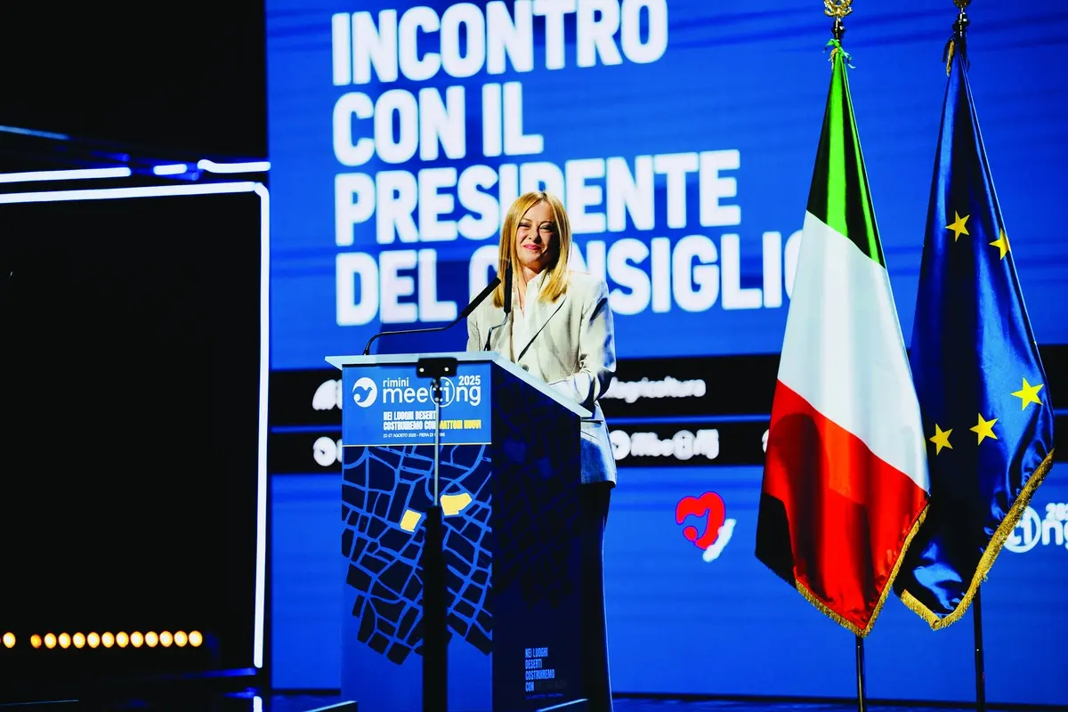 Il Presidente del Consiglio Giorgia Meloni al Meeting di Rimini, Italia 27 agosto 2025 - Politica DISTRIBUTION FREE OF CHARGE - NOT FOR SALE - Obbligatorio citare la fonte LaPresse/Palazzo Chigi/Filippo Attili , UFFICIO STAMPA