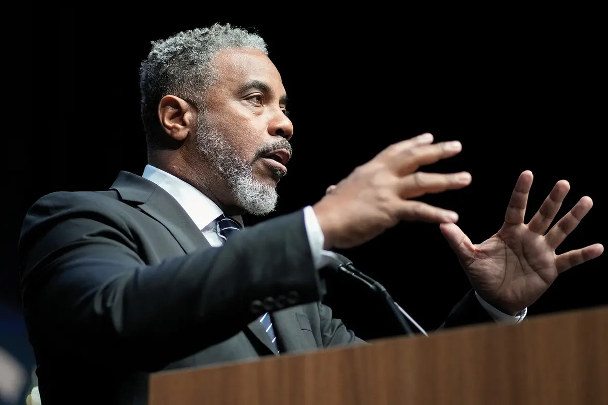 Rep. Steven Horsford, D-Nev., speaks during a watch party on election night Tuesday, Nov. 5, 2024, in Las Vegas. (AP Photo/John Locher) Associated Press / LaPresse Only italy and Spain