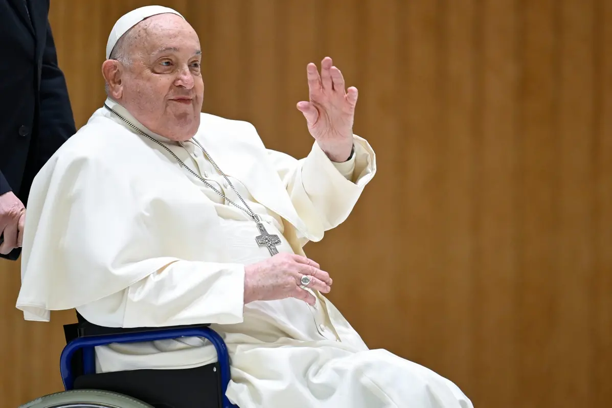 Papa Francesco durante l\\'udienza generale del mercoled\\u00EC in Aula Paolo VI in Vaticano , UFFICIO STAMPA