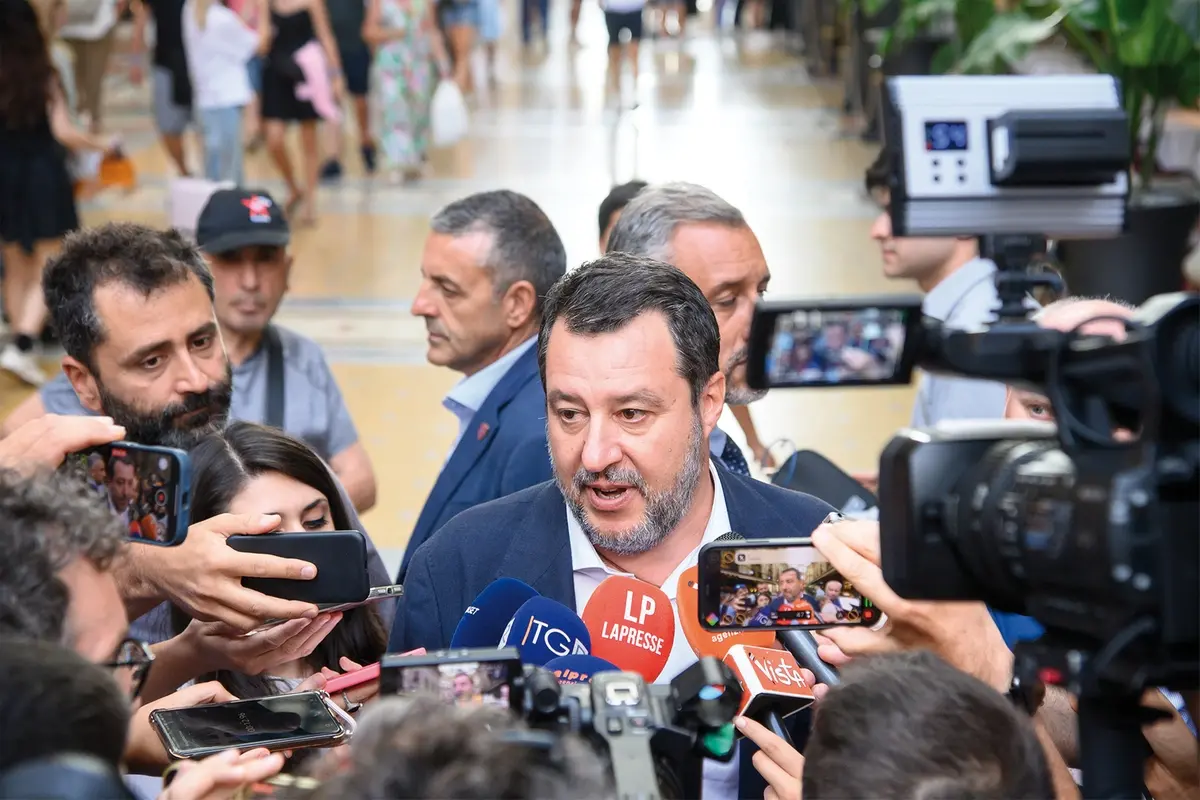 Matteo Salvini al Convegno Milano Futura organizzato dalla Lega presso il ristorante Savini - Milano, 28 Luglio 2025 (Foto Claudio Furlan/Lapresse) Milano Futura conference organised by the Lega at the Savini restaurant - Milan, 28 July 2025 (Photo Claudio Furlan/Lapresse) , LAPRESSE