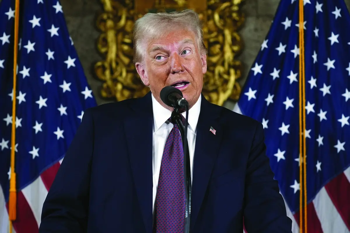 President-elect Donald Trump speaks during a news conference at Mar-a-Lago, Tuesday, Jan. 7, 2024, in Palm Beach, Fla. (AP Photo/Evan Vucci) Associated Press / LaPresse Only italy and Spain , APN