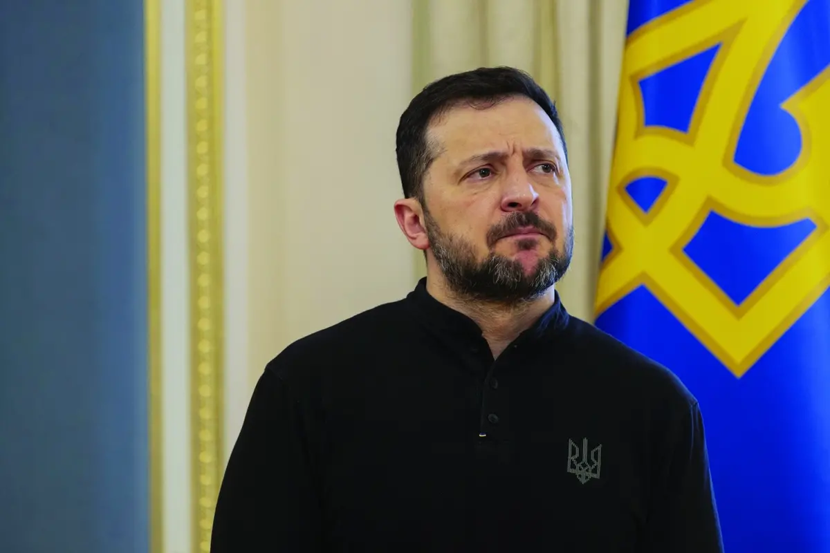 Ukraine\\\\\\'s President Volodymyr Zelensky gives a press conference in Kyiv, Wednesday, Feb. 19, 2025. (Tetiana Dzhafarova/Pool Photo via AP)