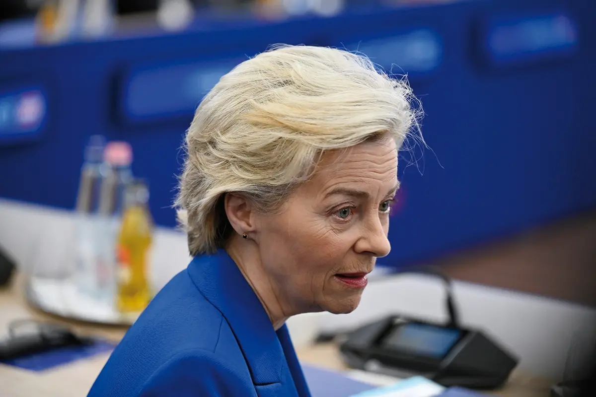 European Commission President Ursula von der Leyen waits for the start of a plenary session during an EU Summit at the Puskas Arena in Budapest, Friday, Nov. 8, 2024. (AP Photo/Denes Erdos) , APN