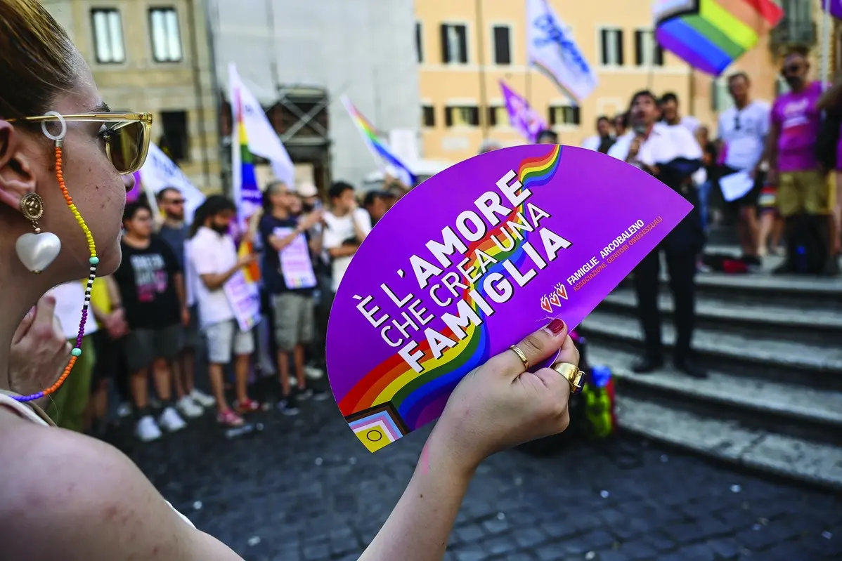 SIAMO FAMIGLIE NON SIAMO REATI MANIFESTAZIONE DELLE FAMIGLIE ARCOBALENO AL PANTHEON VENTAGLIO , IMAGOECONOMICA