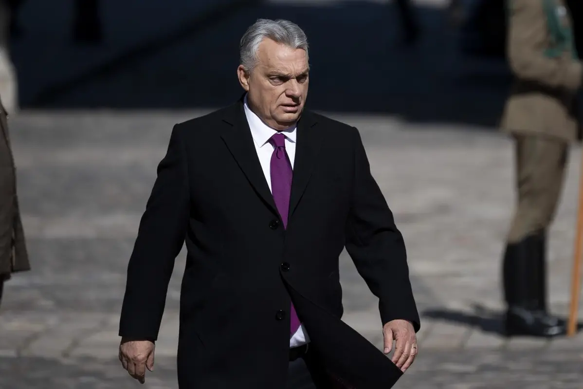 Hungarian Prime Minister Viktor Orban, arrives at a welcoming ceremony with a guard of honor for Israeli Prime Minister Benjamin Netanyahu at Buda Castle in Budapest, Hungary, on Thursday, April 3, 2025. (AP Photo/Denes Erdos) , APN