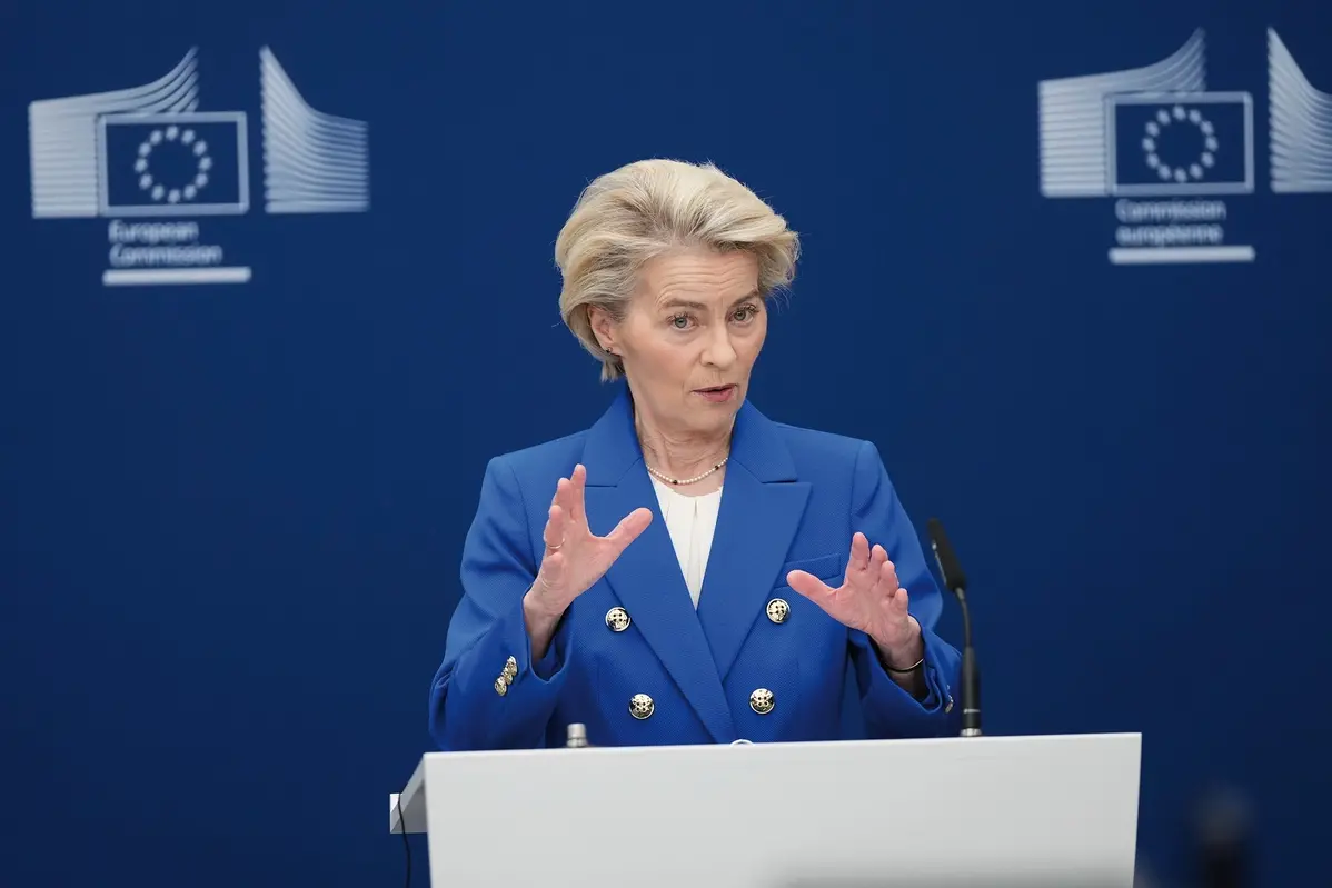 European Commission President Ursula von der Leyen speaks during a media conference on the defense package at EU headquarters in Brussels, Tuesday, March 4, 2025. (AP Photo/Virginia Mayo) Associated Press/LaPresse , apn