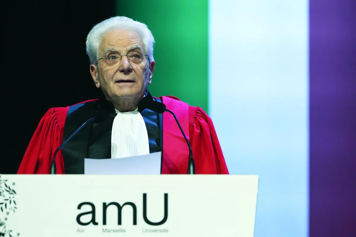 Il Presidente della Repubblica, Sergio Mattarella in occasione della cerimonia di consegna dell\\u2019onorificenza accademica di Dottore Honoris Causa dall\\u2019Universit\\u00E0 di Aix-Marseille , Ufficio Stampa Quirinale/LaPress